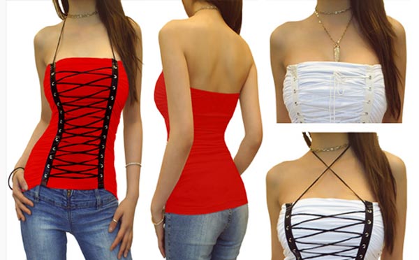 CC1827 Shirred Corset Style Tube, Last One! - Size Large - Red