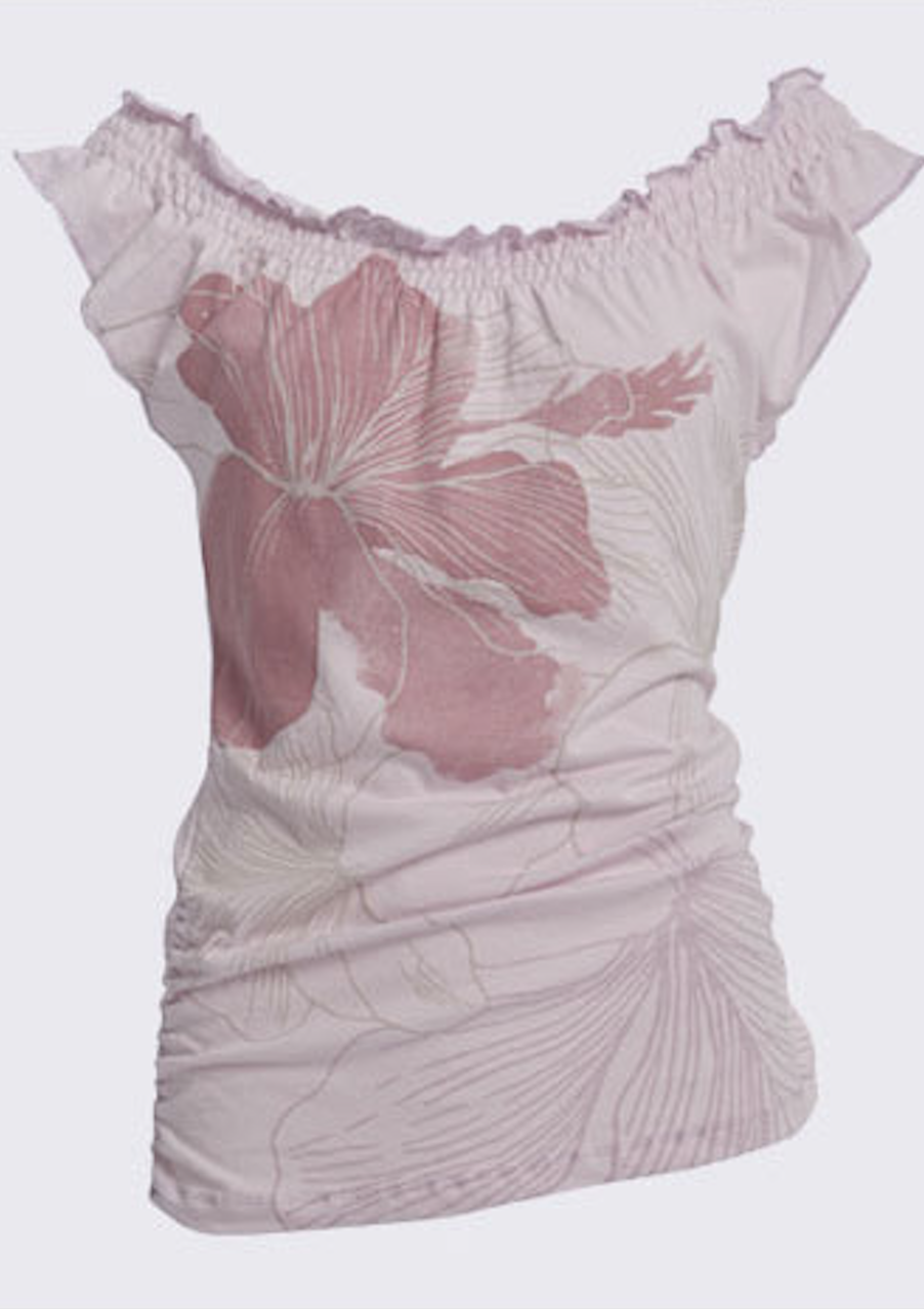 Itsus Vintage Elastic Scoopneck Tee "Hibiscus" in Pink Frost (2009 Collection) - Email Us to Order
